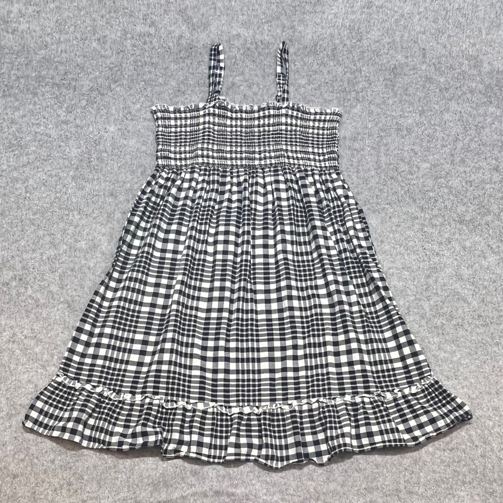 Faded Glory Navy‎ Plaid Organic Cotton Smocked Dress Cottagecore XL 16-18